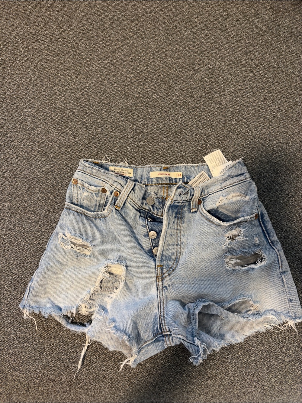 Levi's Light Blue Distressed High-Rise Denim Shorts